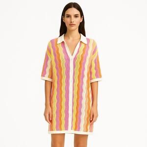 Yllw The Label Multicolor Felix Knit Collared Short Sleeve Mini Shift Dress S/M